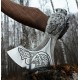 HANDMADE JAGUAR HEAD HIGH CARBON STEEL AXE WITH ROSEWOOD HANDLE AND LEATHER SHEATH