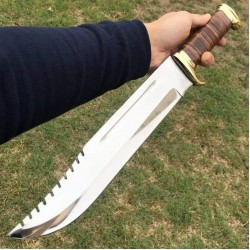 HANDMADE D2 STEEL TRACKER BOWIE KNIFE HANDLE WITH BRASS GUARD AND POMMEL COME ALSO FINE LEATHER SHEATH INCLUDED