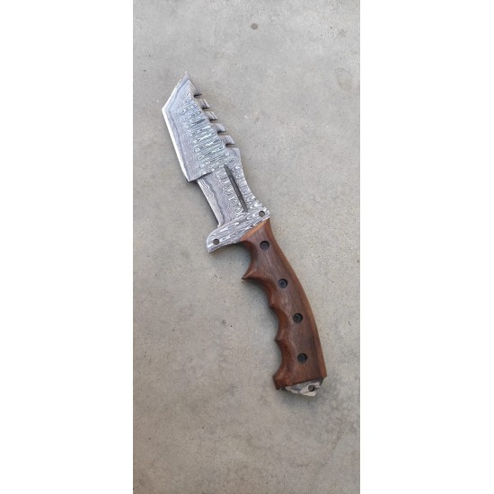 HANDMADE DAMASCUS STEEL TRACKER KNIFE ROSEWOOD HANDLE WITH FINE LEATHER SHEATH